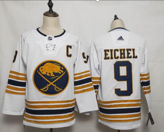Men Buffalo Sabres 9 Eichel White Adidas 50th Anniversary Golden Edition NHL Jersey